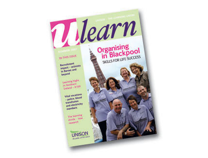 ULearn magazine produced for UNISON Learning. Designed by The Design Mill