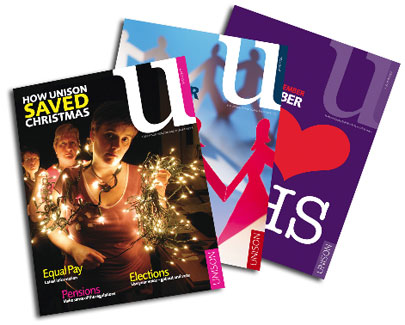 'U' magazine. Quarterly magazine produced for UNISON trade union